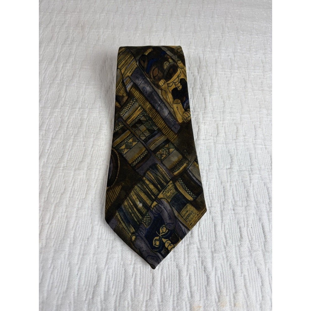 Picasso High Fashion Men's Necktie Tie Polyester Abstract Brown Blue Tan
